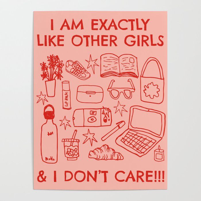 i am exactly like other girls and i don't care poster on a wall