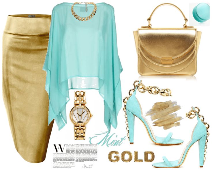 Turquoise And Gold Outfit, Amity Faction, Gold Outfit Ideas, Combo Outfits, Salon Aesthetic, Mint And Gold, Gold Color Combination, Color Combos Outfit, Color Combinations For Clothes