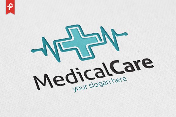 medical care logo with heartbeat and cross