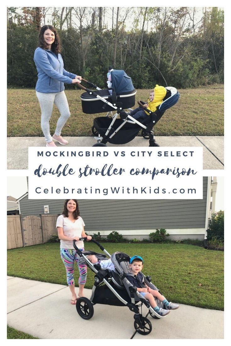 two women and a baby in strollers with the caption mockingbird vs city select double stroller comparison