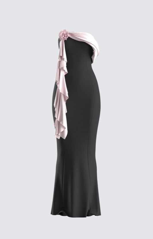 #finesse #wardrobe #style #outfits #black #dress FINESSE Rosette Trim, Pink Satin Fabric, Drape Maxi Dress, Ruffle Maxi Dress, Prom Dress Inspiration, Pretty Prom Dresses, Looks Black, Mermaid Silhouette, Glam Dresses