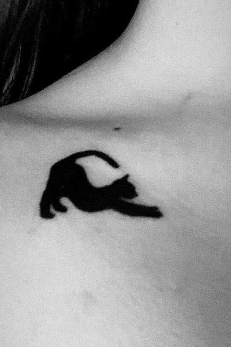 Black Ink Simple Cat Tattoo Design - Cat Tattoo Idea For Cats Lovers Black Kitty Tattoo, Tiny Black Tattoos, Small Black Cat Tattoo, Black Cat Tattoo Ideas, Cat Tattoo Idea, Scratch Tattoo, Cat Eye Tattoos, Simple Cat Tattoo, Tattoo Gato