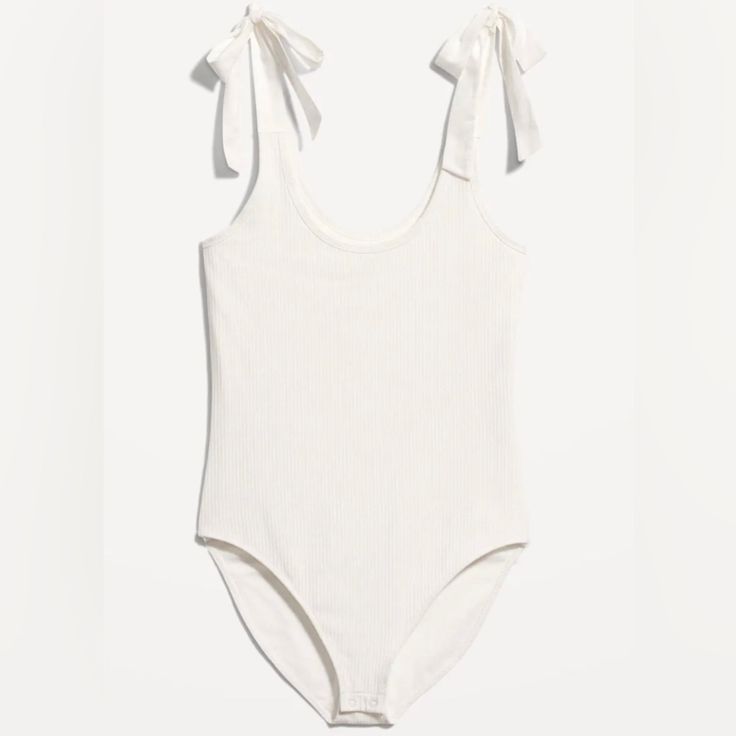 Brand New With Tags White Bodysuit With Tie Straps! No Flaws - Just Too Big On Me. Fits Like A S/M. Summer Beach Cotton Bodysuit, White Summer Bodysuit For A Day Out, White Bodysuit For Summer Day Out, Cotton Fitted Bodysuit For Vacation, Fitted Cotton Bodysuit For Vacation, White Bodysuit Outfit, Navy Bodysuit, Body Suits, Body Suit Outfits