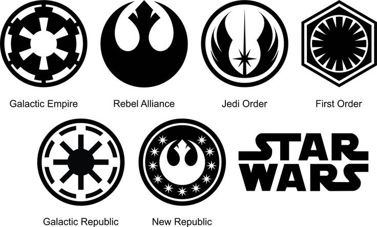 star wars emblems are shown in black and white