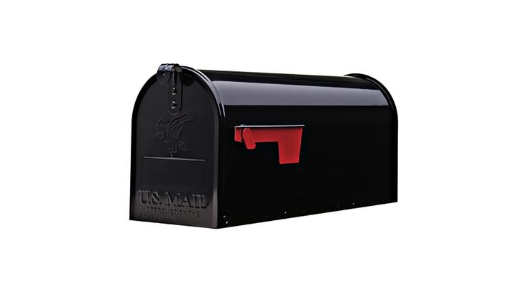 a black mailbox with the letter f on it's front and side panels