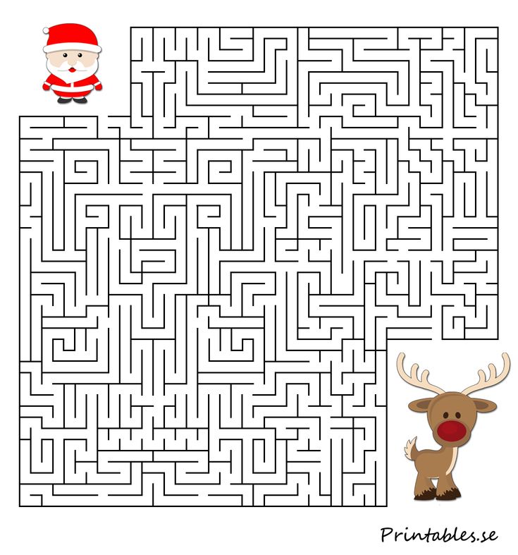 a maze with a reindeer and santa claus on the side, as well as an image of