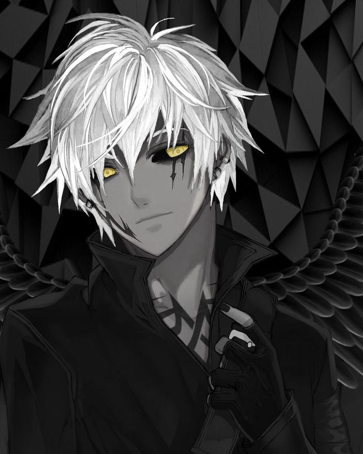 an anime character with white hair and yellow eyes