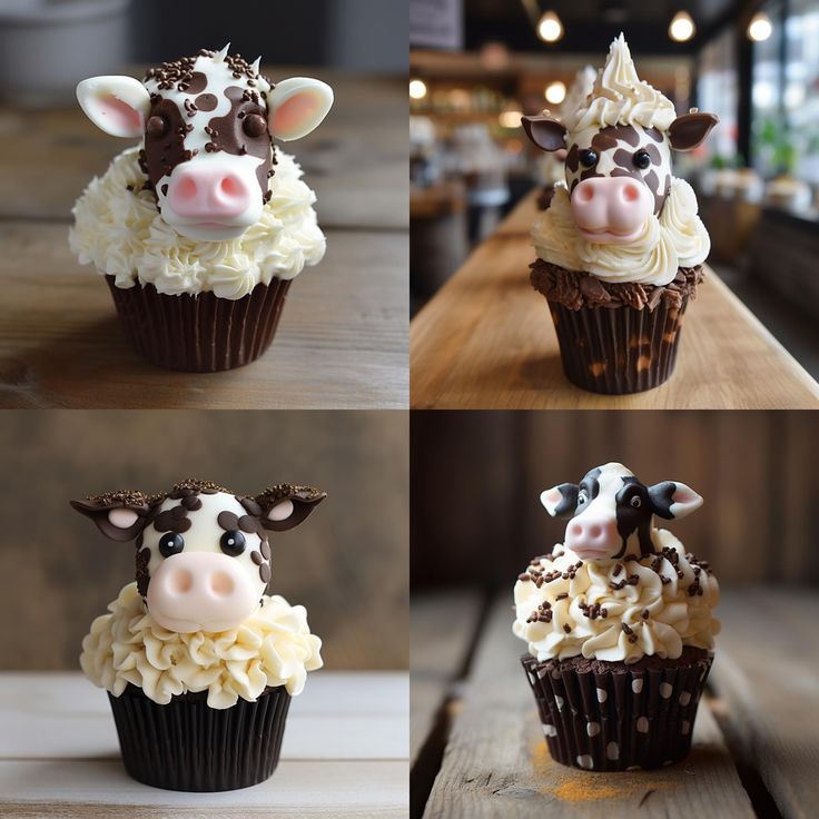 cupcakes made to look like cows with chocolate icing