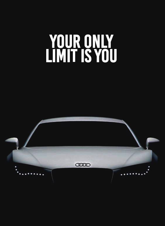 an advertisement for the new audi brand, featuring a white car with headlights on it