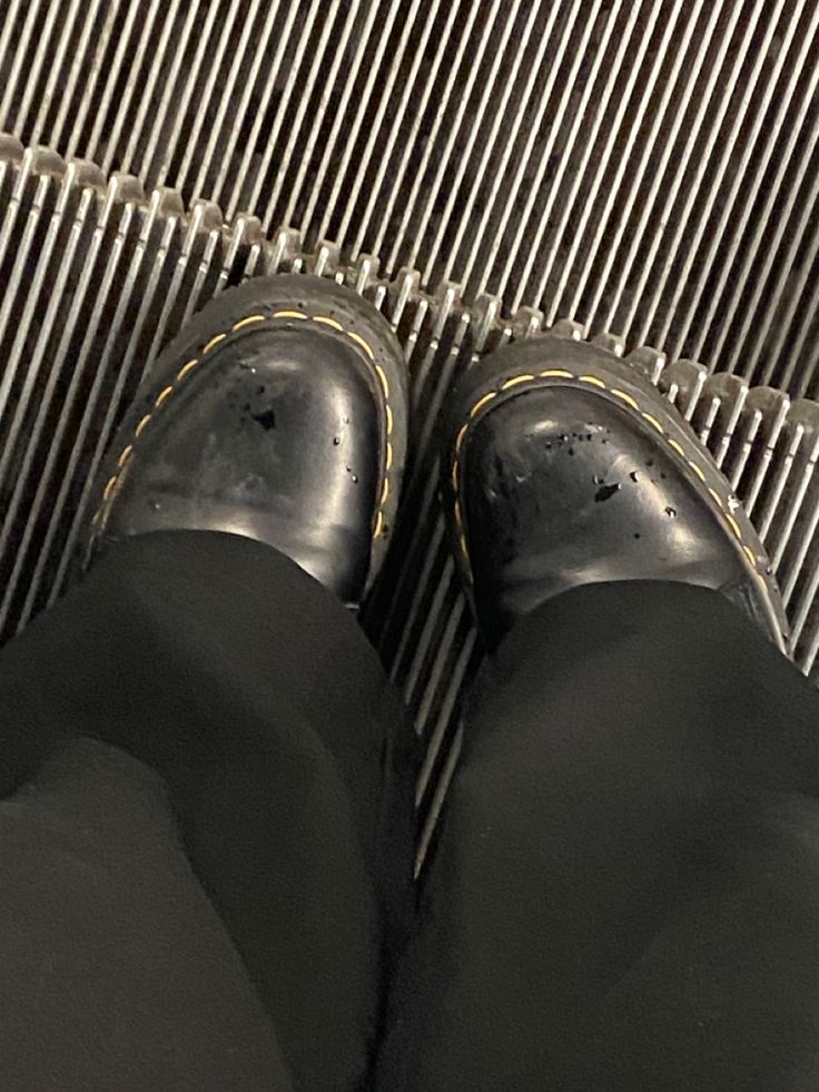 Dr. martens, shoes, escalator, black, black shoes, pants, rain, raindrops, black elegant pants Black Doc Martens Aesthetic, Doctor Martens Aesthetic, Dr Martens Aesthetic, Intp Girl, Doc Martens Aesthetic, Tori Spring, Doctor Martens, Elegant Pants, Intp