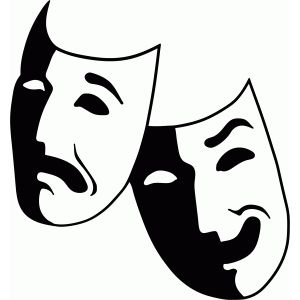 two masks with faces drawn in black and white