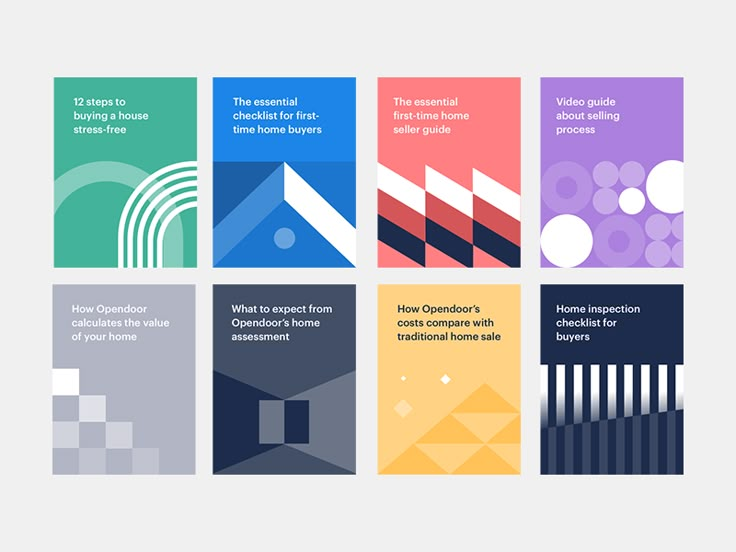 four different types of brochures are shown in the same color and font pattern