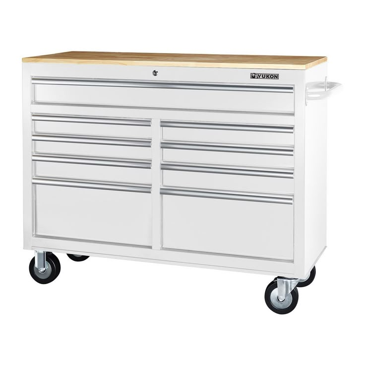 a large metal tool cabinet with two drawers on casteors and one drawer is open