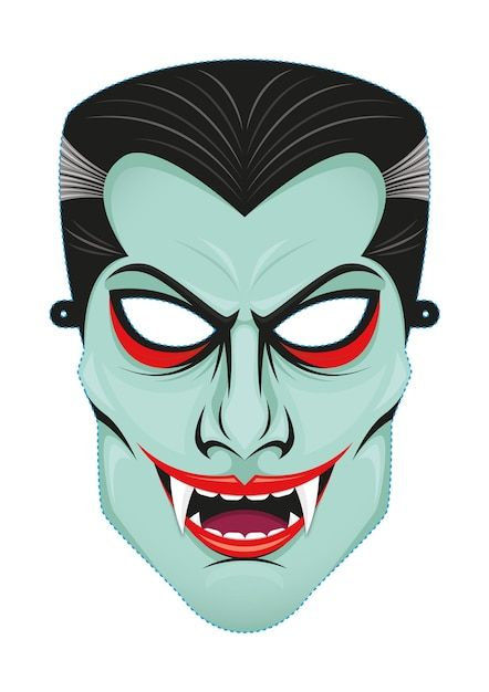 a green mask with black hair and red eyes