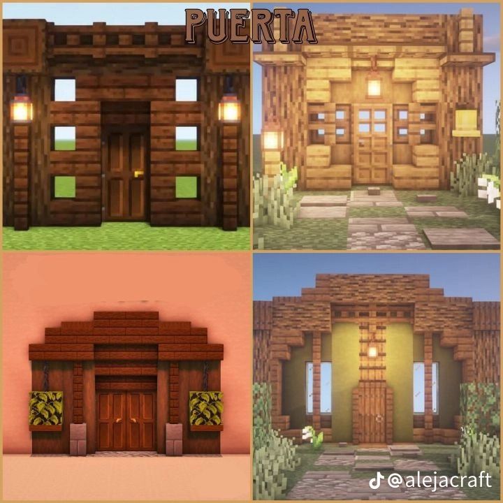 four different types of doors and windows in the style of an old log cabin or house