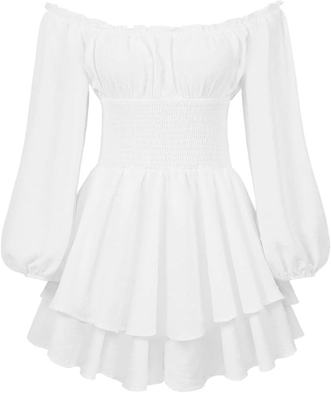 Amazon.com: Fabumily Women Puff Sleeve Romper Off Shoulder Ruffle Dress with Shorts Long Sleeve Flowy Layered Pirate Jumpsuit Playsuits (A1 White, S) : Clothing, Shoes & Jewelry Short Pollera, Jumpsuit Casual, Shoulder Ruffle Dress, Lace Jumpsuit, Ruffle Romper, Long Sleeve Jumpsuit, Casual Jumpsuit, Fairy Dress, Aaliyah