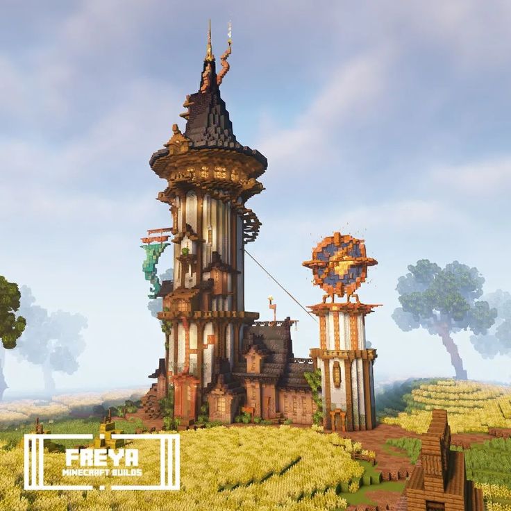 Freya Minecraft Builds, Minecraft Island Builds, Fantasy Wizard Tower, Minecraft Wizard Tower, Minecraft Landscape, Minecraft Tower, Wizard Tower, Minecraft Building Guide, Minecraft Steampunk