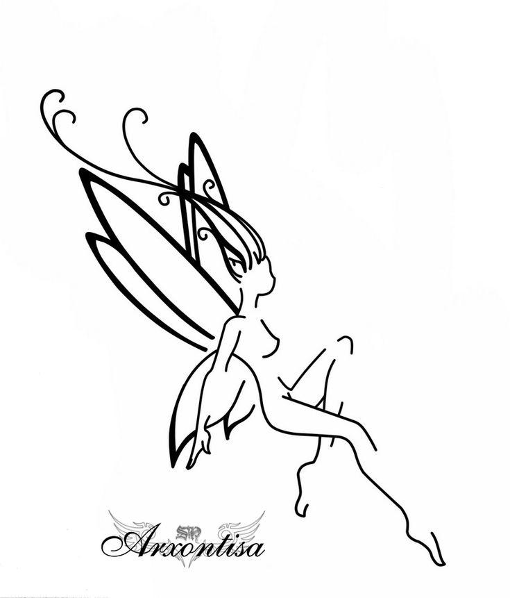 a black and white drawing of a fairy sitting on top of a surfboard