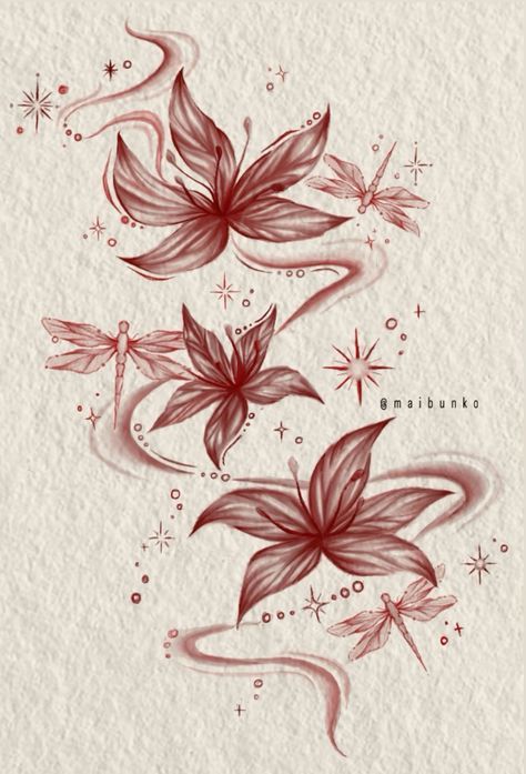 some red flowers on white paper with stars