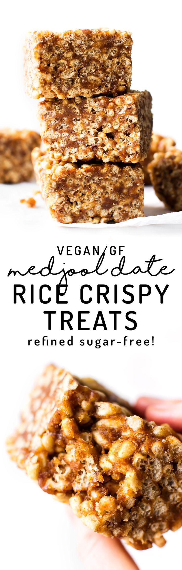 vegan and gluen rice crispy treats stacked on top of each other