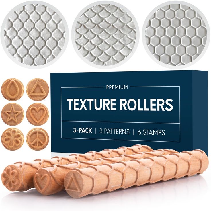 the texture rollers are designed to look like hexagonal tiles and have four different patterns