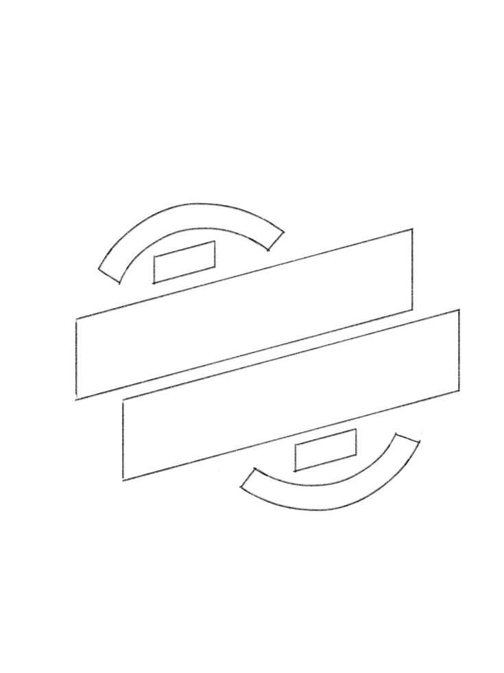 a black and white line drawing of the letter e with an arrow in it's center