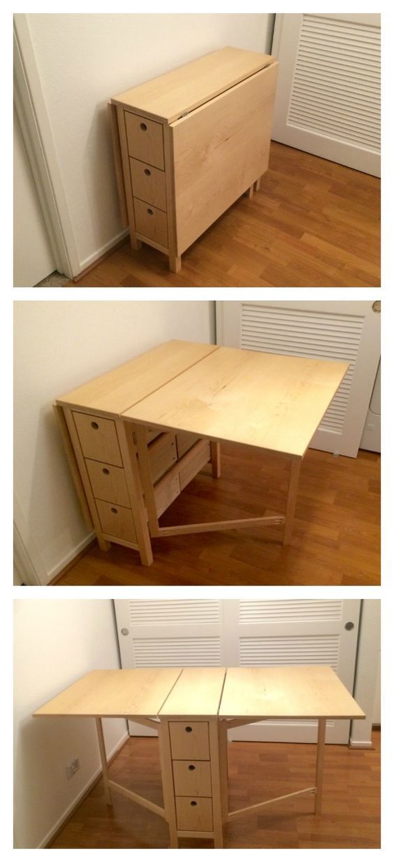 three different views of a desk with drawers