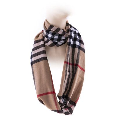 Shield your neck from the cold with this long acrylic scarf. Printed with a black New England plaid and decorated with fringe, this scarf gives any jacket a classic finishing touch. Deluxe Comfort Color: Camel | Deluxe Comfort Acrylic Throw 12.0 W in black / brown in Camel | 12" W X 72" L | Wayfair Comfort Color, Gracie Oaks, Online Accessories, Plaid Scarf, New Black, New England, Everyday Essentials Products, White Stripe, Black And Brown