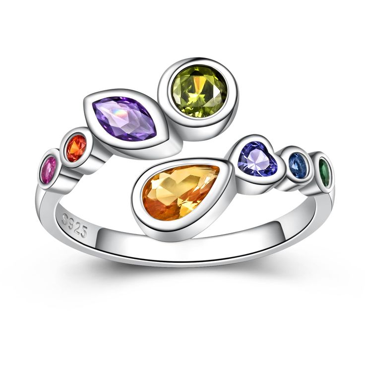 Multicolor Open Crystal Ring, Adjustable Multicolor Stackable Rings, Multicolor Stones Promise Ring, Adjustable Multicolor Crystal Promise Ring, Multicolor Gemstone Open Crystal Ring, Adjustable Rainbow Gemstone Ring, Multicolor Open Ring For Promise, Multicolor Crystal Promise Ring, Multicolor Gemstone Crystal Promise Ring