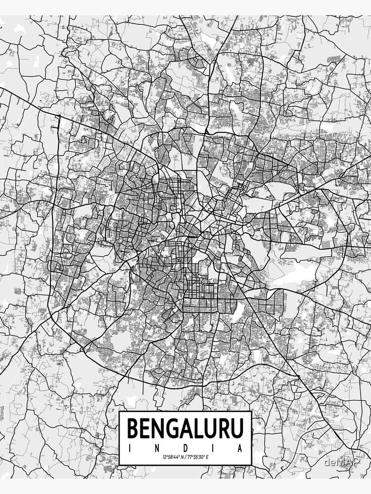 a black and white map of the city of bengaluu, with its streets