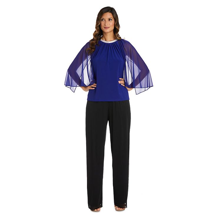 Women's R&M Richards Embellished Capelet Top | Kohls Chiffon Capelet, Womens Denim Skirts, White Peacock, Chic And Elegant, Chiffon Material, Church Wedding, Beautiful Blouses, Blue Gender, Finish Line