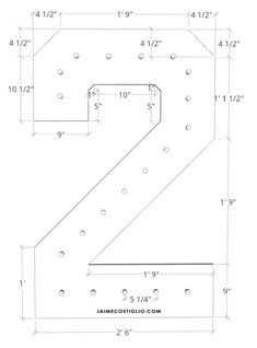 a drawing of the letter s with numbers and measurements for each letter, including two letters