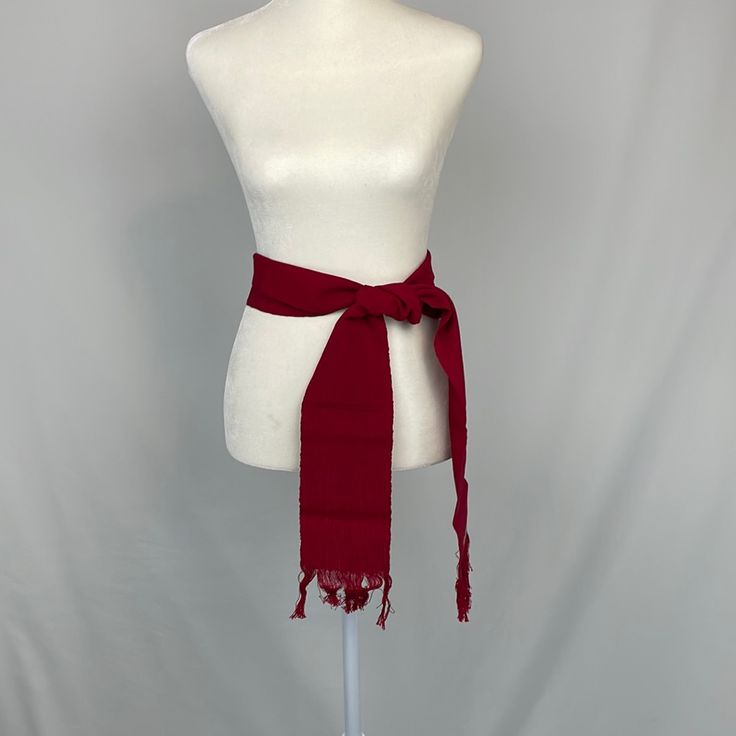 Deep Red Scarf. 100% Cotton. Fringed Edges. Long Enough To Wear As A Belt. 4 Inches By 72 Inches Scarf As Belt, Elegant Red Festive Scarf, Elegant Red Winter Scarf, Elegant Red Square Scarf, Red One Size Shawl Scarf, Belt Scarf, Elegant Red One-size Scarves, Scarf Belt, Red Belt