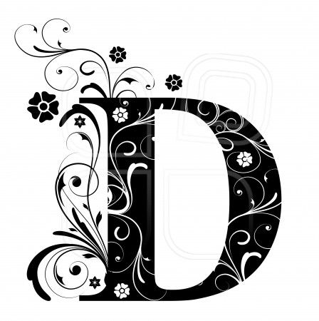 the letter d is decorated with flowers and swirls