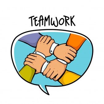 two hands holding each other with the word teamwork above them in a speech bubble