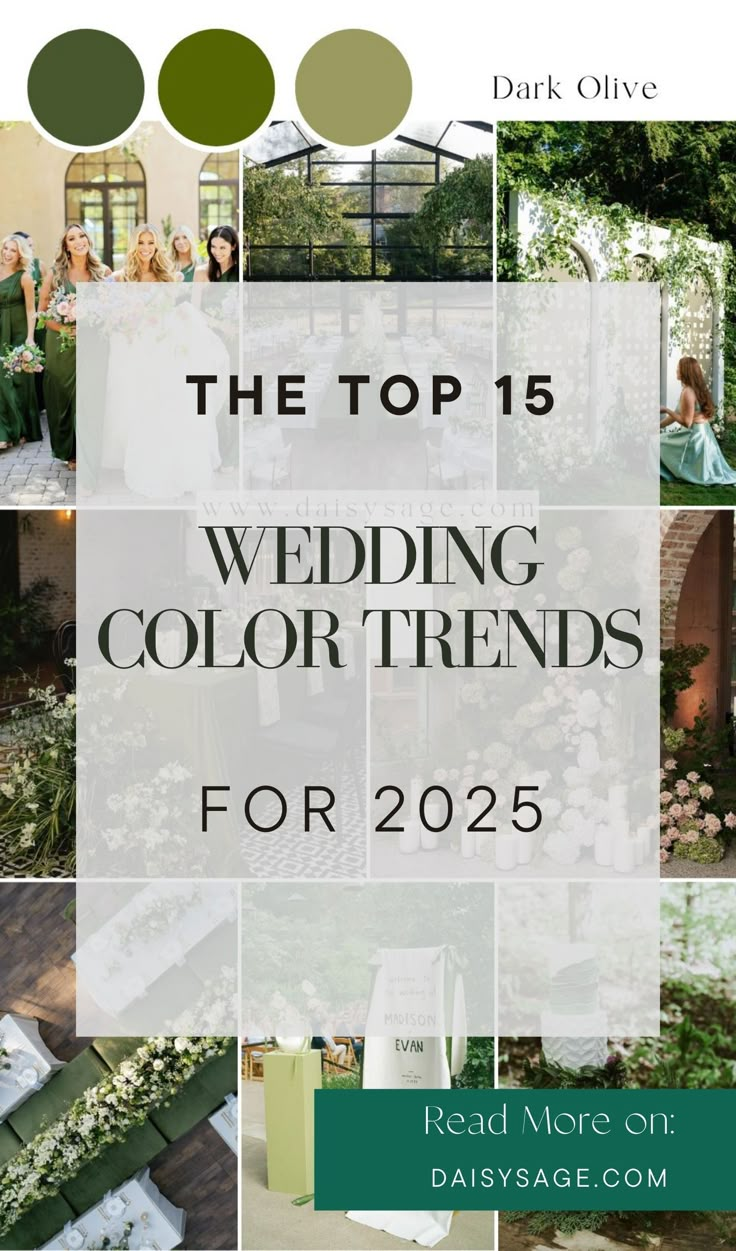 the top 15 wedding color trend for 2012, including green and white colors with text overlay