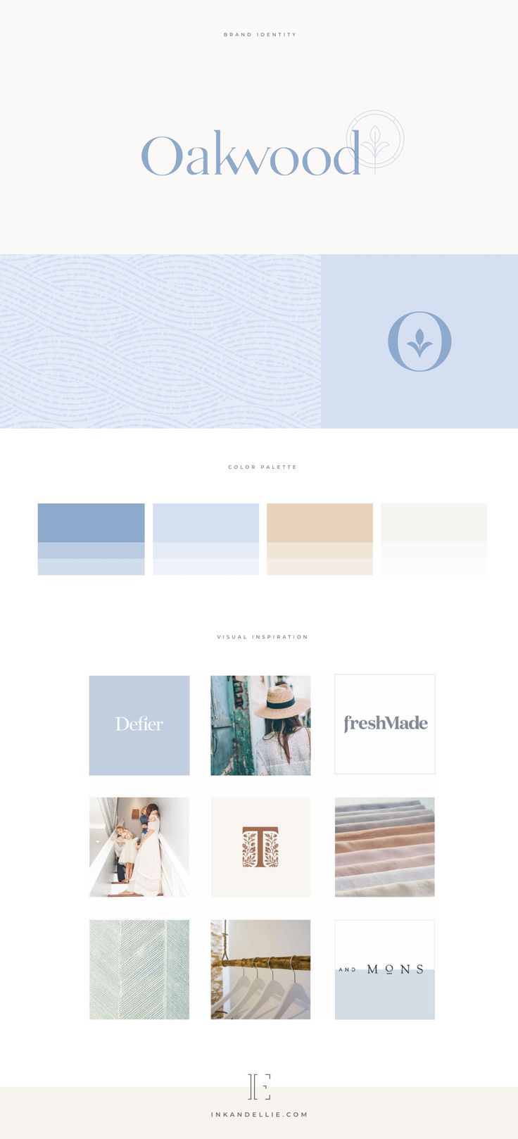 the website design for oakwood is shown in blue, beige and white colors scheme