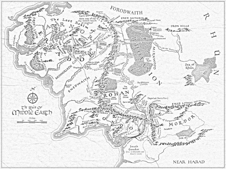 a map of the middle earth in black and white, with some writing on it