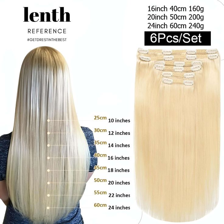 Get ready to transform your look in seconds with these beautiful Clip In Real Human Hair Extensions! Made from high-quality 100% real human hair, these clip-in extensions give you an instant boost of length and volume. Whether you want to add thickness to your natural hair or rock a new style for a special occasion, our clip-ons are the perfect solution. The durable clips ensure a secure and comfortable fit, so you can confidently strut your stuff all day long. With a wide range of colors and styles to choose from, finding your perfect match is a breeze. Embrace your inner diva and elevate your hairstyle game to new heights with these Clip In Real Human Hair Extensions! Specifications ***Click Here For Instructions On How To Get Free Color Matching or Order Custom Colors! What You Get: Cli 22 Inch Hair Extensions, Real Human Hair Extensions, Clip In Extensions, Real Human Hair, Rock A, Hair Game, Platinum Blonde, Human Hair Extensions, Clip Ins