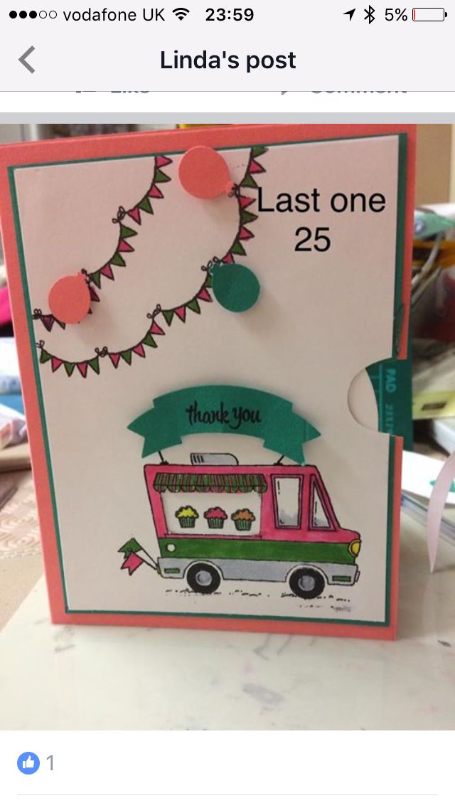 a handmade card with an image of a food truck