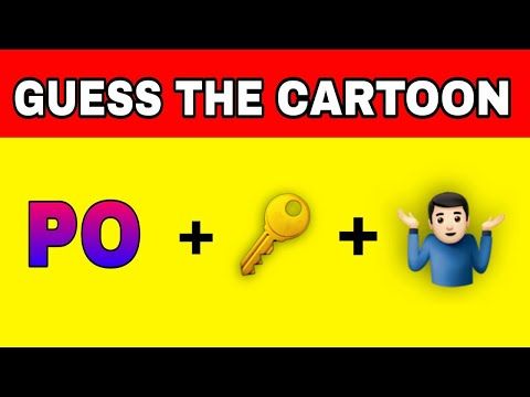 a yellow sign that says guess the cartoon po and has a key to unlock it