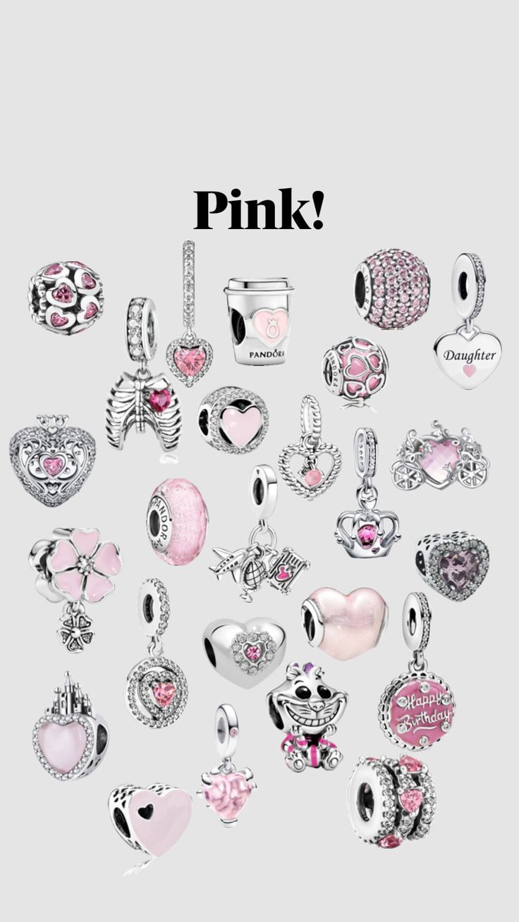 Pandora Bracelet Charms Ideas Pink, Pink Pandora Charm, Pandora Charm Bracelet Pink, Pandora Pink Charms, Pandora Pink Bracelet, Pandora Charms Aesthetic, Pink Pandora Charms, Pandora Bracelet Aesthetic, Pink Pandora Bracelet