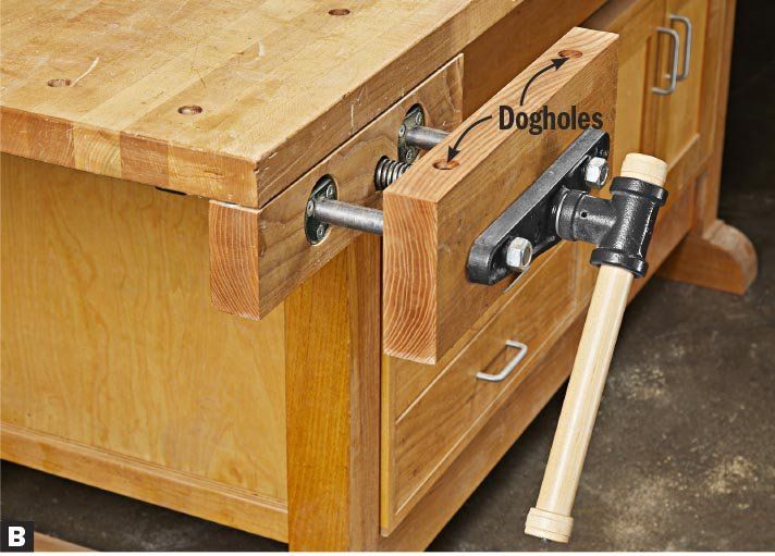 a wooden workbench with tools attached to the handles and drawer drawers, labeled digholes