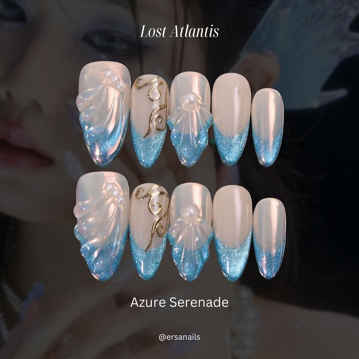 MEET US UNDER THE SEA ˖°𓇼🌊⋆🐚🫧 Introducing our Lost Atlantis collection, featuring 23 of our signature mermaid nail designs. 🧜🏼‍♀️ We’ve been planning this collection since the day we were founded, as mermaid-fairy core has always been the base of our brand and aesthetic. We’re so excited to release the Lost Atlantis collection that ties together our designs.🧚🏼‍♀️ If you’ve been following along our journey, you’ll discover some familiar designs that have been with us since day one of Ersa a... Under The Sea Nail Designs, Mermaid Nails Design Glitter, Mermaid Nails Aesthetic, Atlantis Nails, Under The Sea Nail Art, Mermaid Core Nails, Mermaid Nails Design, Mermaid Nail Designs, Mermaid Inspired Nails