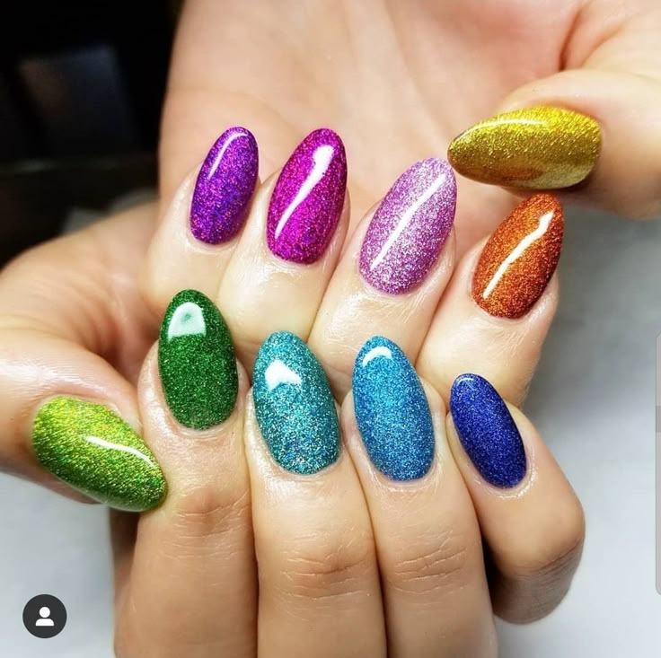 Glitter Rainbow Nails, Rainbow Glitter Nails, Vegas Nails, Bunny Nails, Nail Idea, Nails Only, Sparkle Nails, Manicure Ideas, Instagram Nails