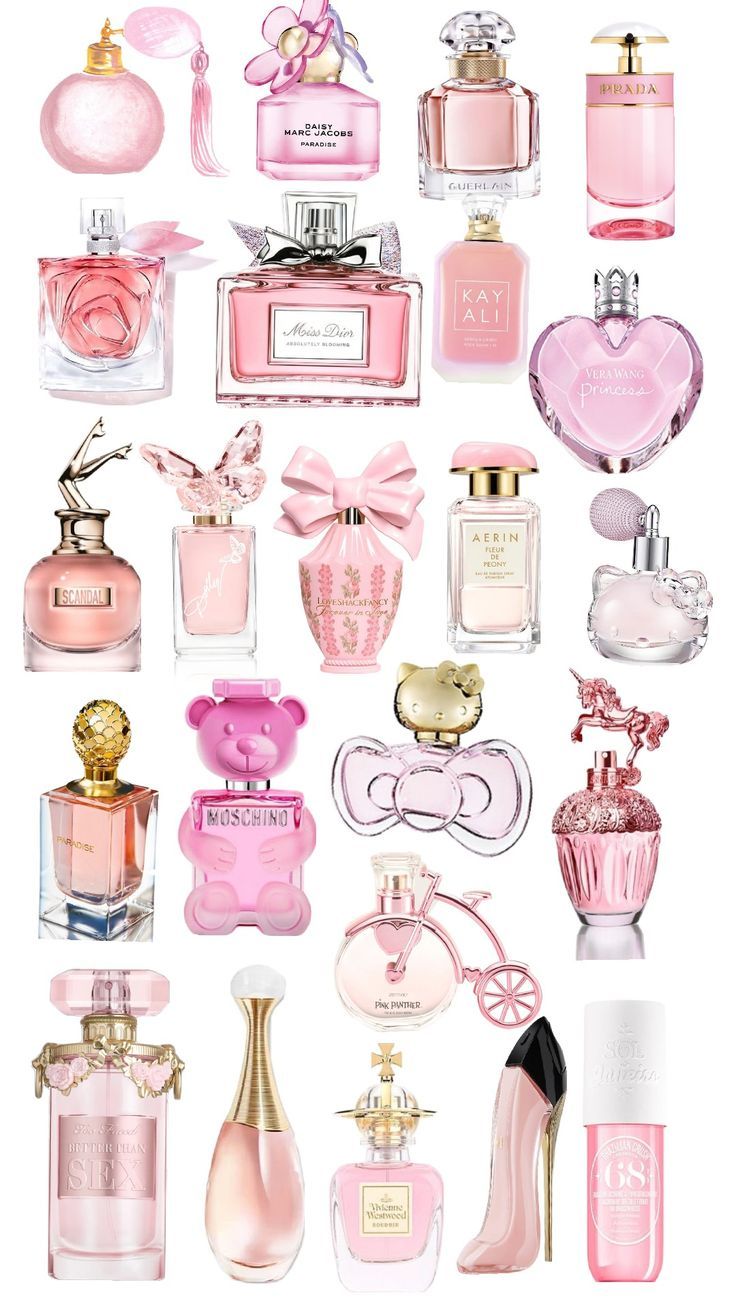 Pretty pink perfumes Perfume Artwork, Pink Perfumes, Kate Spade Perfume, Perfume Adverts, Perfume Logo, Wedding Perfume, Perfume Display, Perfume Organization, Perfume Photography