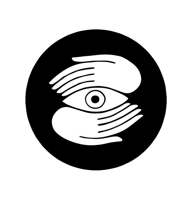 two hands holding an eye in a black circle