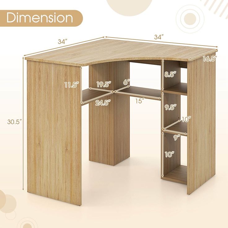 a desk with measurements for the top and bottom section, including one drawered shelf