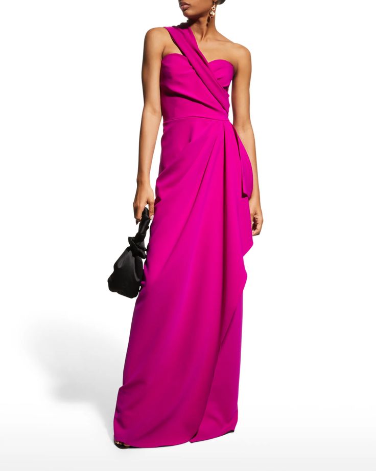 Rickie Freeman for Teri Jon One-Shoulder Draped Stretch Crepe Gown | Neiman Marcus Black Tie Dresses Formal, Dresses Outfit Ideas, Black Tie Dresses, Womens Evening Wear, Formal Wedding Attire, Gown Ideas, Prom 2023, Mother Of The Bride Dresses Long, Teri Jon