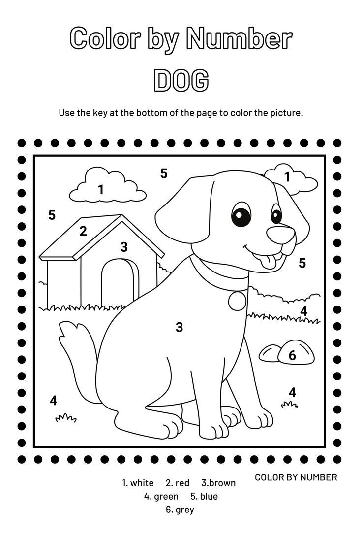 the color by number dog worksheet is shown in black and white with dots